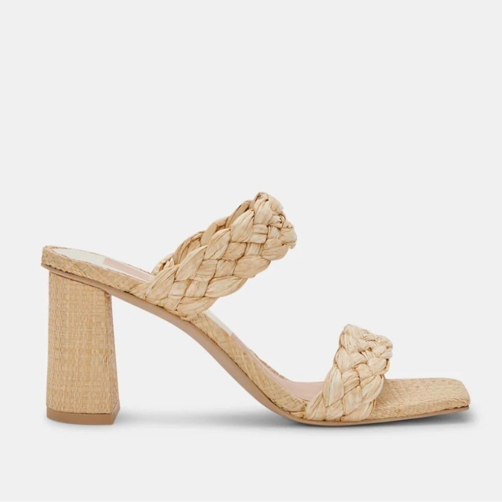 Dolce Vita Pailey Natural Raffia Woven High Heel Slide Sandals - NWT - Picture 3 of 12